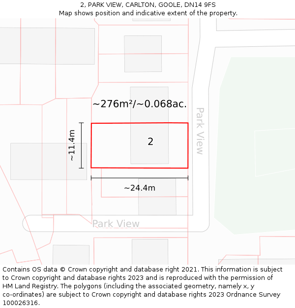2, PARK VIEW, CARLTON, GOOLE, DN14 9FS: Plot and title map