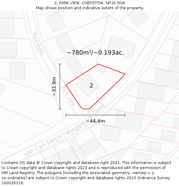 2, PARK VIEW, CHEPSTOW, NP16 5NA: Plot and title map