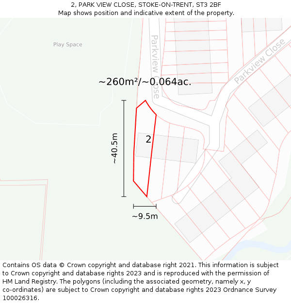 2, PARK VIEW CLOSE, STOKE-ON-TRENT, ST3 2BF: Plot and title map