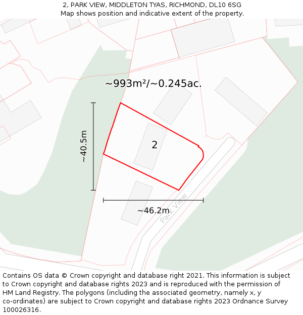2, PARK VIEW, MIDDLETON TYAS, RICHMOND, DL10 6SG: Plot and title map