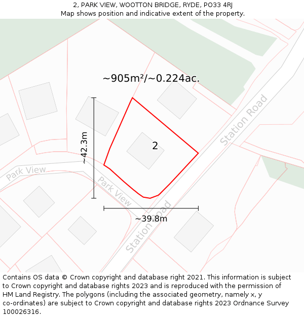 2, PARK VIEW, WOOTTON BRIDGE, RYDE, PO33 4RJ: Plot and title map