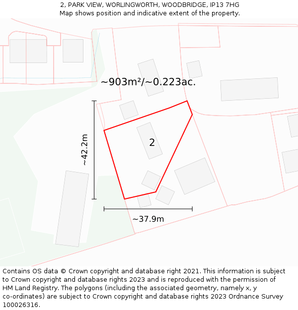 2, PARK VIEW, WORLINGWORTH, WOODBRIDGE, IP13 7HG: Plot and title map