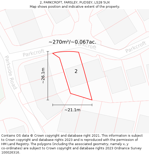 2, PARKCROFT, FARSLEY, PUDSEY, LS28 5UX: Plot and title map