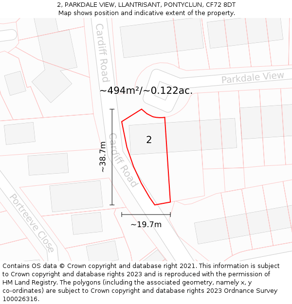 2, PARKDALE VIEW, LLANTRISANT, PONTYCLUN, CF72 8DT: Plot and title map