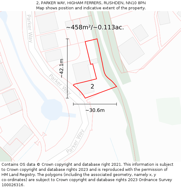 2, PARKER WAY, HIGHAM FERRERS, RUSHDEN, NN10 8PN: Plot and title map