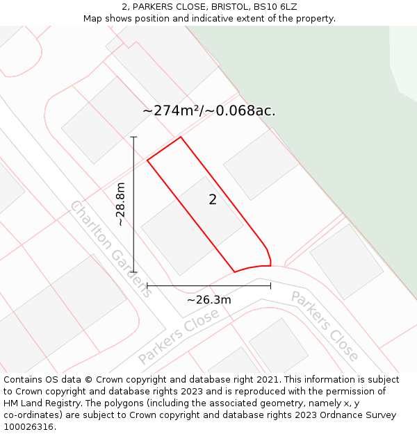 2, PARKERS CLOSE, BRISTOL, BS10 6LZ: Plot and title map