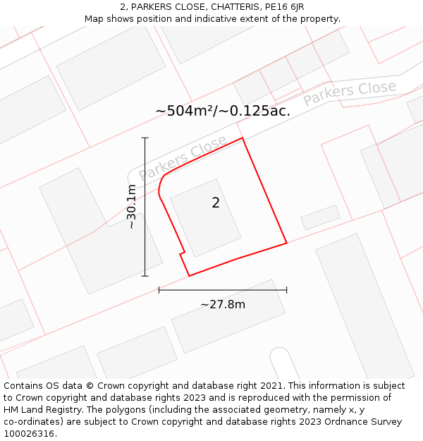 2, PARKERS CLOSE, CHATTERIS, PE16 6JR: Plot and title map