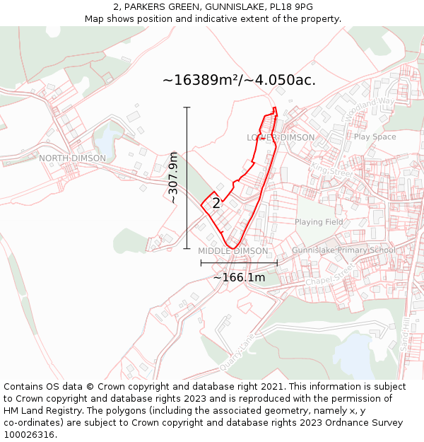 2, PARKERS GREEN, GUNNISLAKE, PL18 9PG: Plot and title map
