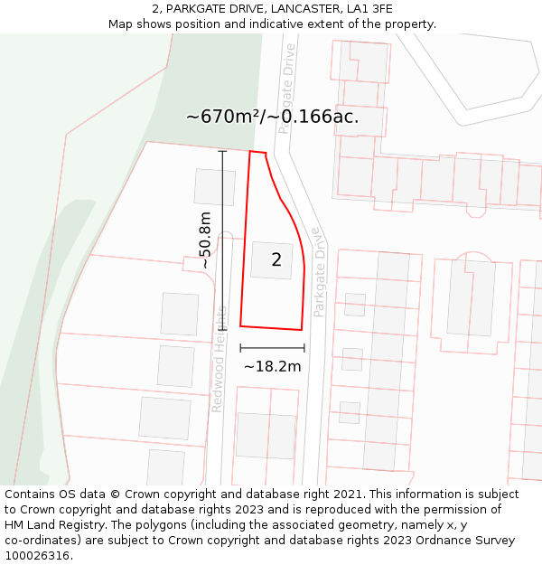 2, PARKGATE DRIVE, LANCASTER, LA1 3FE: Plot and title map