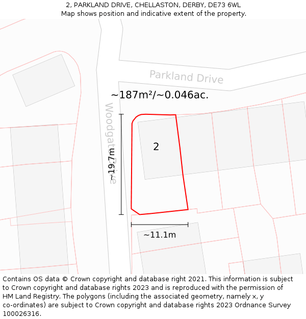 2, PARKLAND DRIVE, CHELLASTON, DERBY, DE73 6WL: Plot and title map