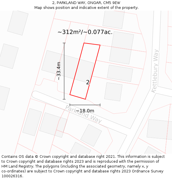 2, PARKLAND WAY, ONGAR, CM5 9EW: Plot and title map