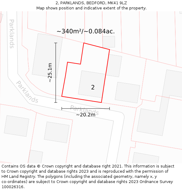 2, PARKLANDS, BEDFORD, MK41 9LZ: Plot and title map