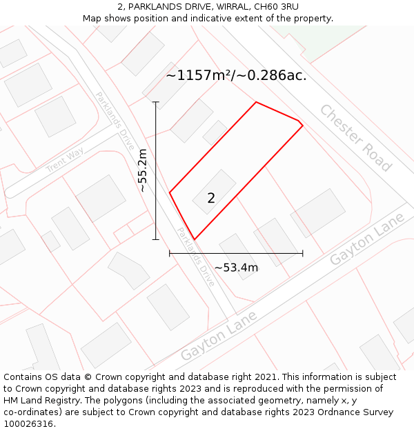 2, PARKLANDS DRIVE, WIRRAL, CH60 3RU: Plot and title map