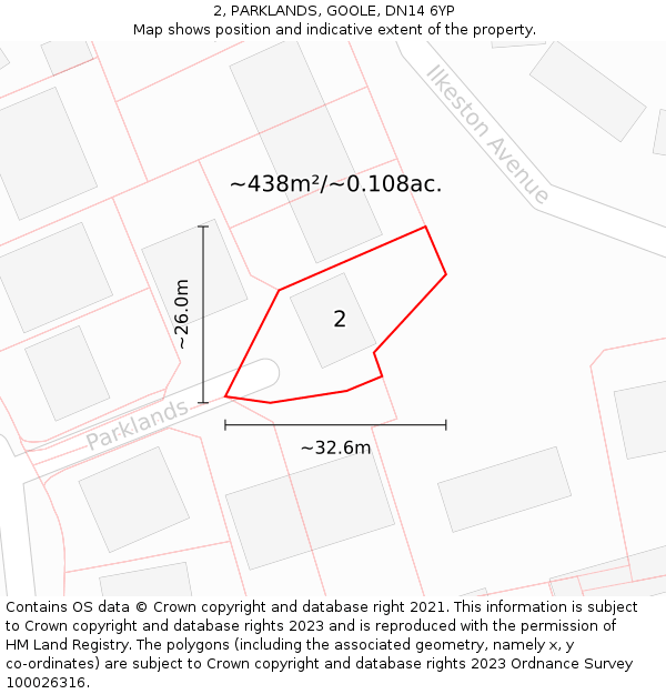 2, PARKLANDS, GOOLE, DN14 6YP: Plot and title map