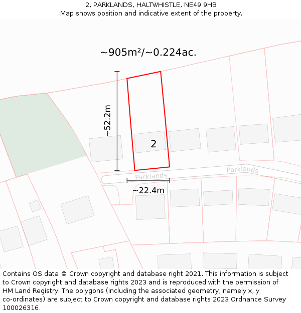 2, PARKLANDS, HALTWHISTLE, NE49 9HB: Plot and title map