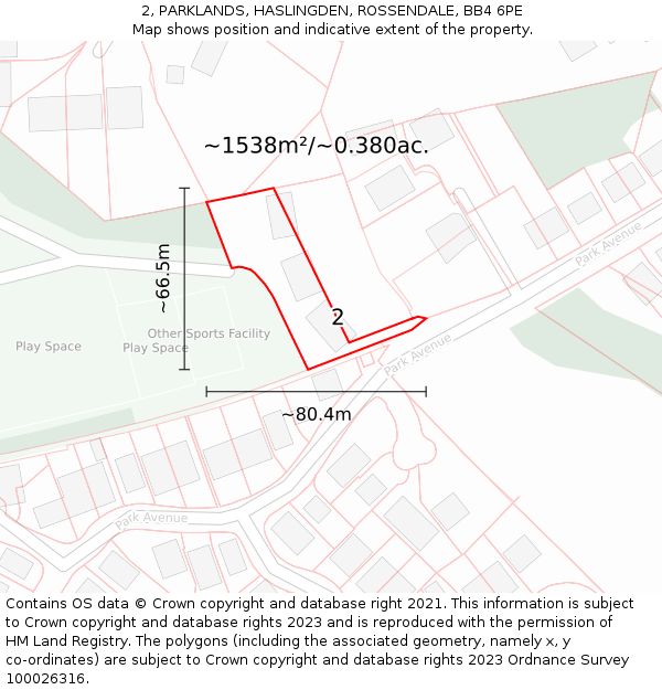 2, PARKLANDS, HASLINGDEN, ROSSENDALE, BB4 6PE: Plot and title map