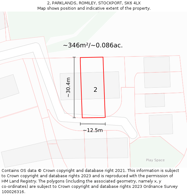 2, PARKLANDS, ROMILEY, STOCKPORT, SK6 4LX: Plot and title map