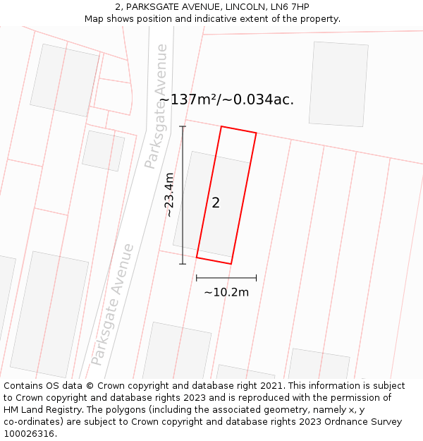 2, PARKSGATE AVENUE, LINCOLN, LN6 7HP: Plot and title map