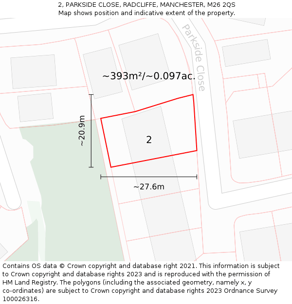 2, PARKSIDE CLOSE, RADCLIFFE, MANCHESTER, M26 2QS: Plot and title map