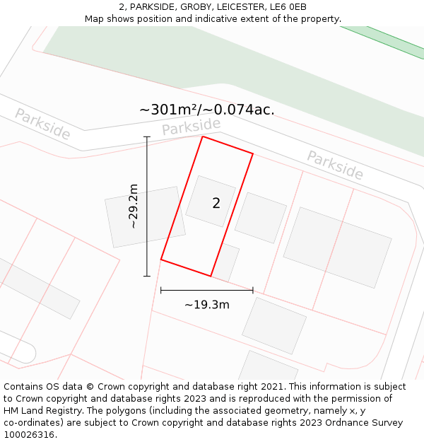 2, PARKSIDE, GROBY, LEICESTER, LE6 0EB: Plot and title map
