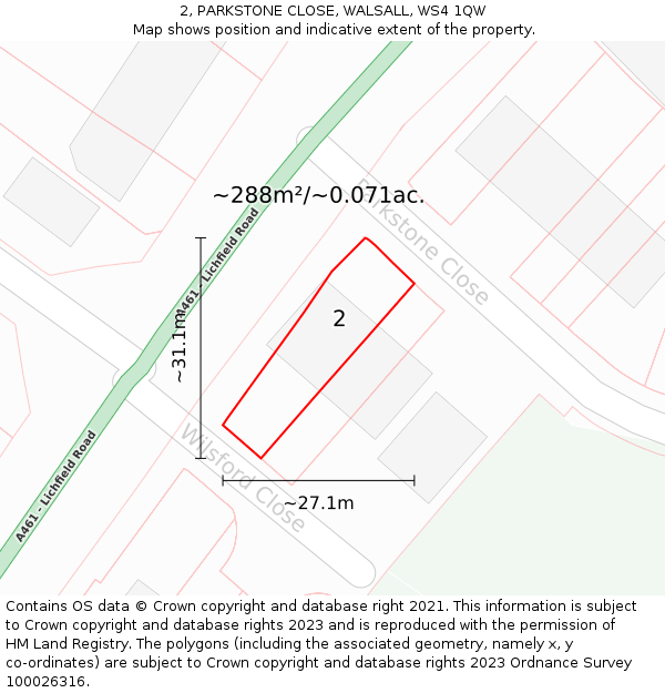 2, PARKSTONE CLOSE, WALSALL, WS4 1QW: Plot and title map