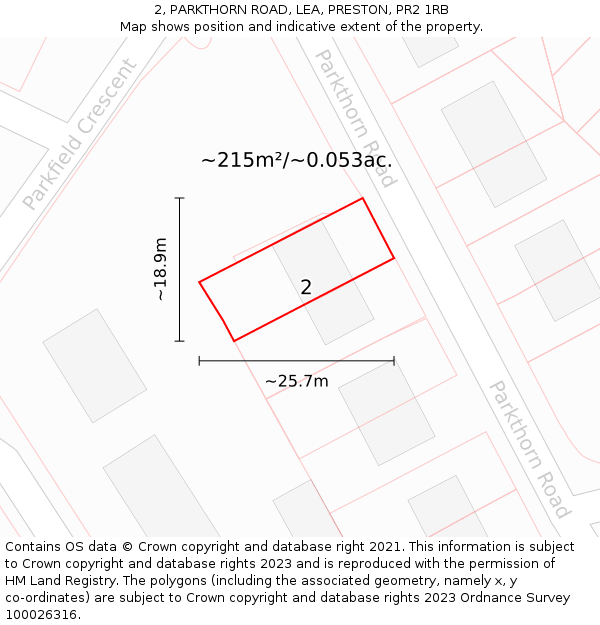 2, PARKTHORN ROAD, LEA, PRESTON, PR2 1RB: Plot and title map