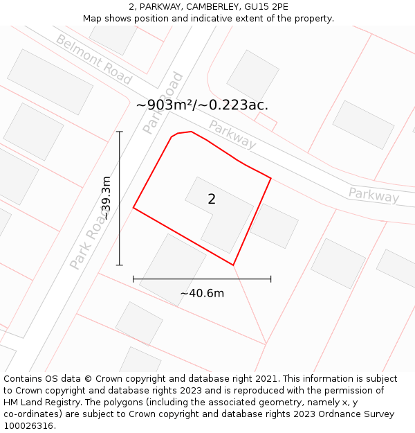 2, PARKWAY, CAMBERLEY, GU15 2PE: Plot and title map