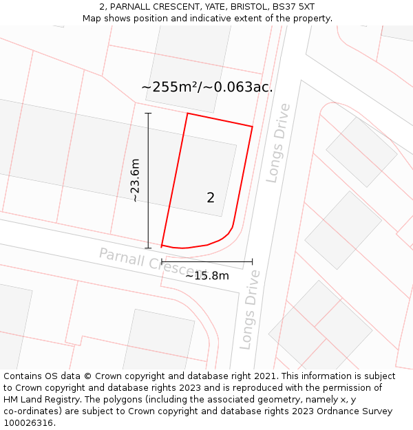 2, PARNALL CRESCENT, YATE, BRISTOL, BS37 5XT: Plot and title map