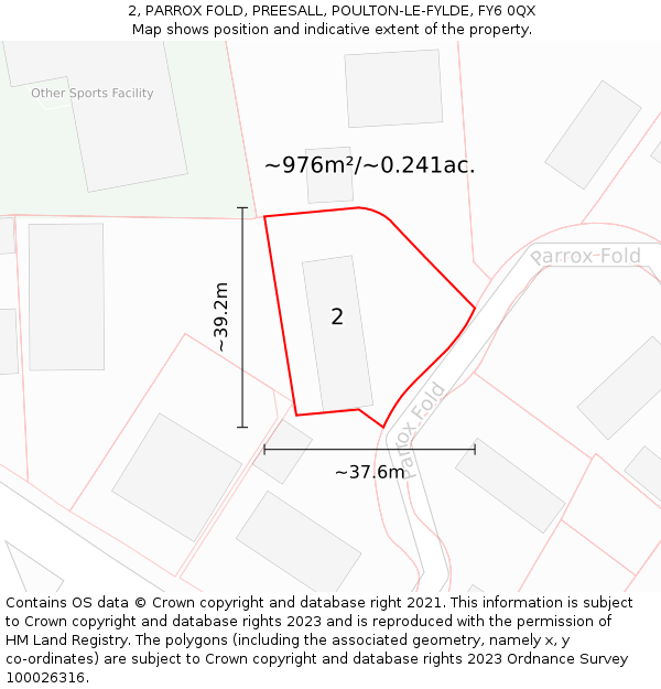 2, PARROX FOLD, PREESALL, POULTON-LE-FYLDE, FY6 0QX: Plot and title map
