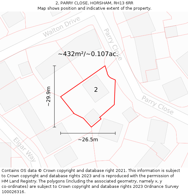 2, PARRY CLOSE, HORSHAM, RH13 6RR: Plot and title map