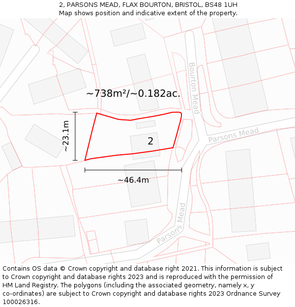 2, PARSONS MEAD, FLAX BOURTON, BRISTOL, BS48 1UH: Plot and title map