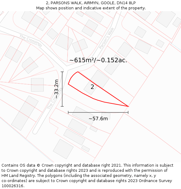 2, PARSONS WALK, AIRMYN, GOOLE, DN14 8LP: Plot and title map