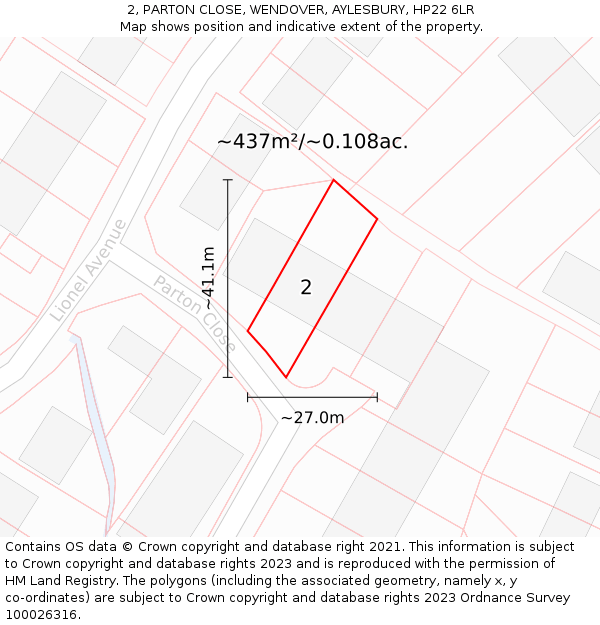 2, PARTON CLOSE, WENDOVER, AYLESBURY, HP22 6LR: Plot and title map