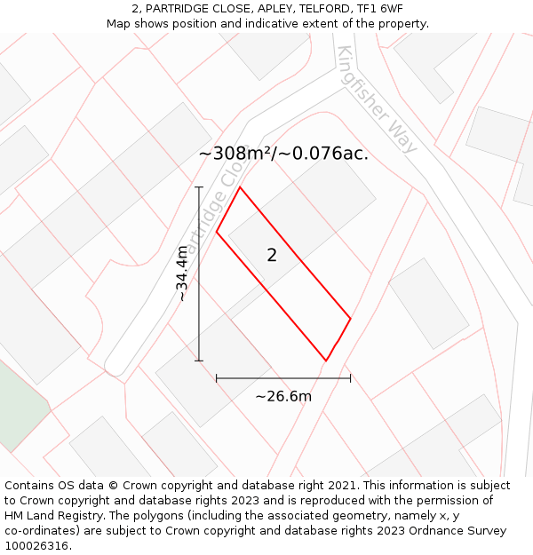 2, PARTRIDGE CLOSE, APLEY, TELFORD, TF1 6WF: Plot and title map