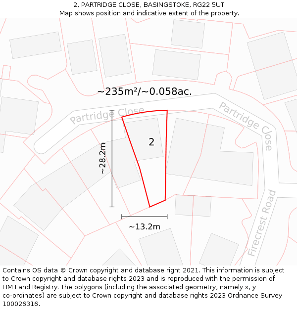 2, PARTRIDGE CLOSE, BASINGSTOKE, RG22 5UT: Plot and title map