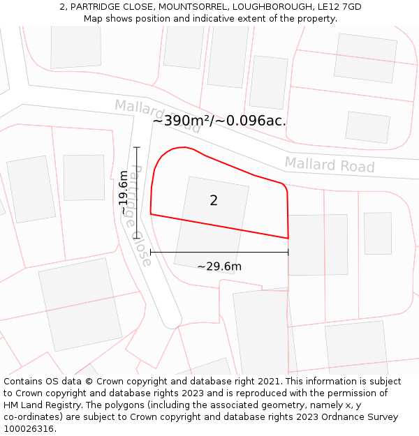 2, PARTRIDGE CLOSE, MOUNTSORREL, LOUGHBOROUGH, LE12 7GD: Plot and title map