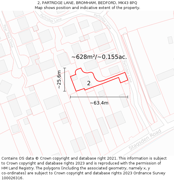 2, PARTRIDGE LANE, BROMHAM, BEDFORD, MK43 8PQ: Plot and title map