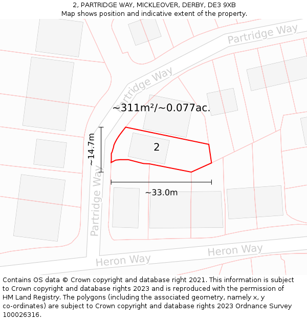 2, PARTRIDGE WAY, MICKLEOVER, DERBY, DE3 9XB: Plot and title map