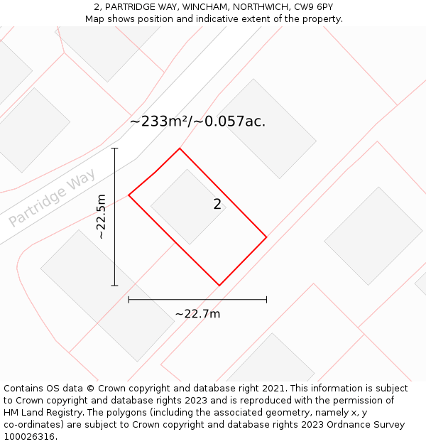 2, PARTRIDGE WAY, WINCHAM, NORTHWICH, CW9 6PY: Plot and title map