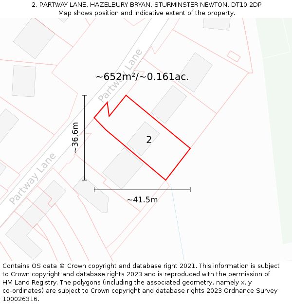 2, PARTWAY LANE, HAZELBURY BRYAN, STURMINSTER NEWTON, DT10 2DP: Plot and title map