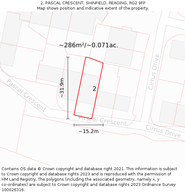 2, PASCAL CRESCENT, SHINFIELD, READING, RG2 9FP: Plot and title map