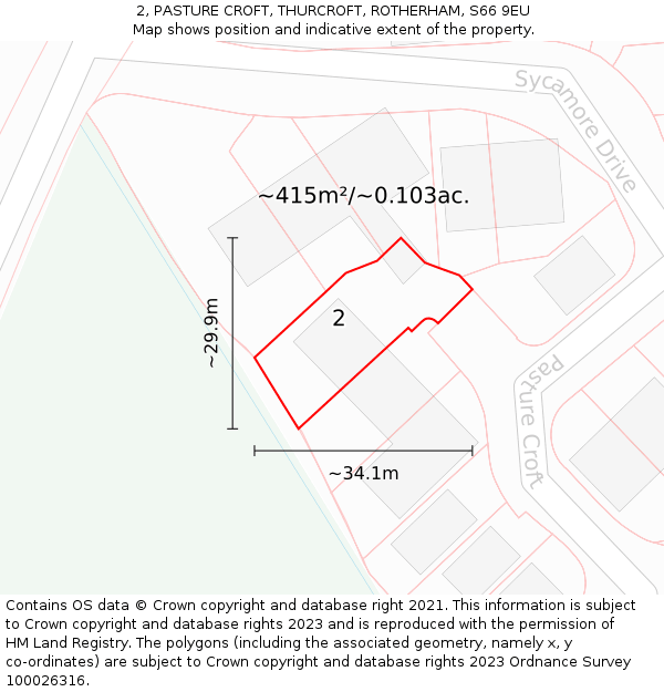 2, PASTURE CROFT, THURCROFT, ROTHERHAM, S66 9EU: Plot and title map
