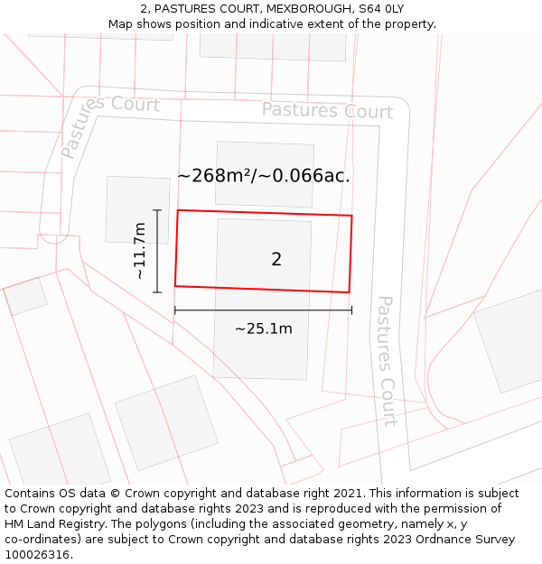 2, PASTURES COURT, MEXBOROUGH, S64 0LY: Plot and title map