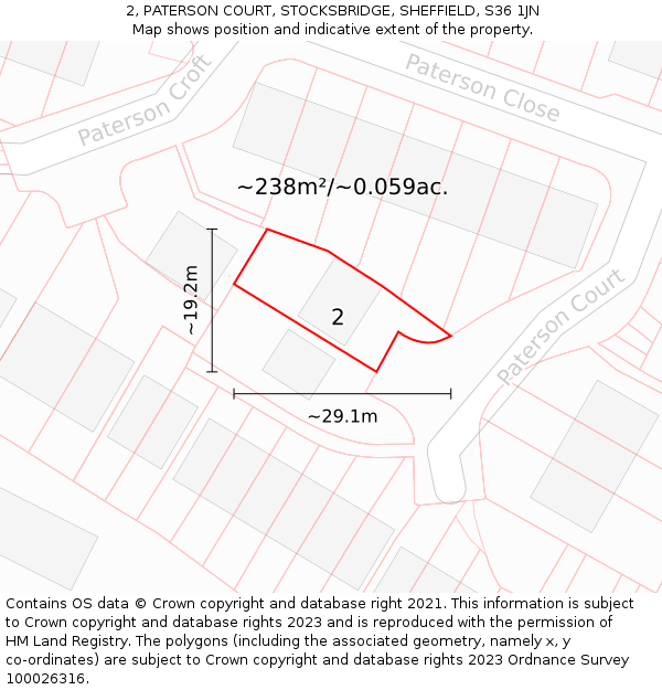 2, PATERSON COURT, STOCKSBRIDGE, SHEFFIELD, S36 1JN: Plot and title map