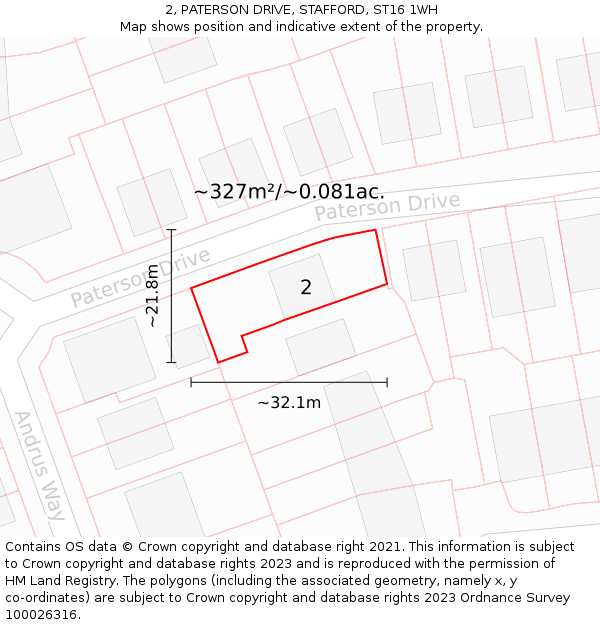 2, PATERSON DRIVE, STAFFORD, ST16 1WH: Plot and title map