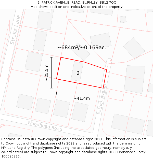 2, PATRICK AVENUE, READ, BURNLEY, BB12 7QQ: Plot and title map