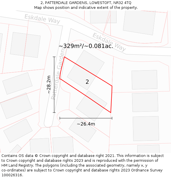 2, PATTERDALE GARDENS, LOWESTOFT, NR32 4TQ: Plot and title map