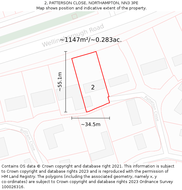 2, PATTERSON CLOSE, NORTHAMPTON, NN3 3PE: Plot and title map