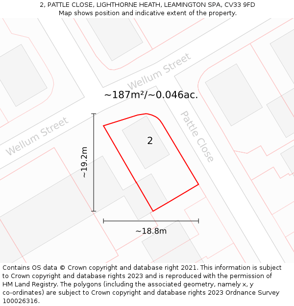 2, PATTLE CLOSE, LIGHTHORNE HEATH, LEAMINGTON SPA, CV33 9FD: Plot and title map