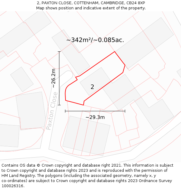 2, PAXTON CLOSE, COTTENHAM, CAMBRIDGE, CB24 8XP: Plot and title map
